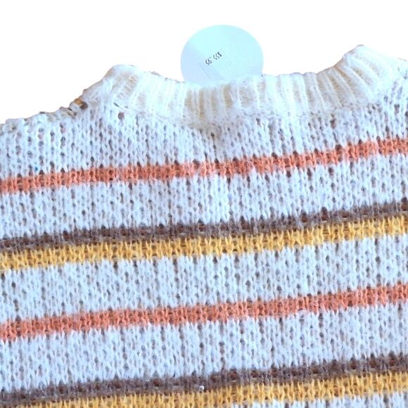 Smiley Face Sweater Yellow Striped Loose Knit Pullover Small by Easel NWT Cream - Picture 8 of 16